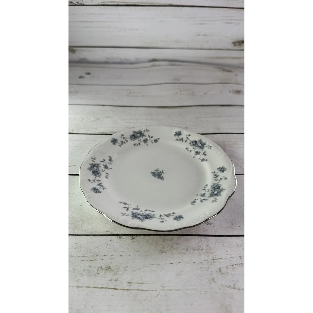 Johann Haviland‎ Blue Garland Bread Plates Set of 4 Bavaria Germany Platinum